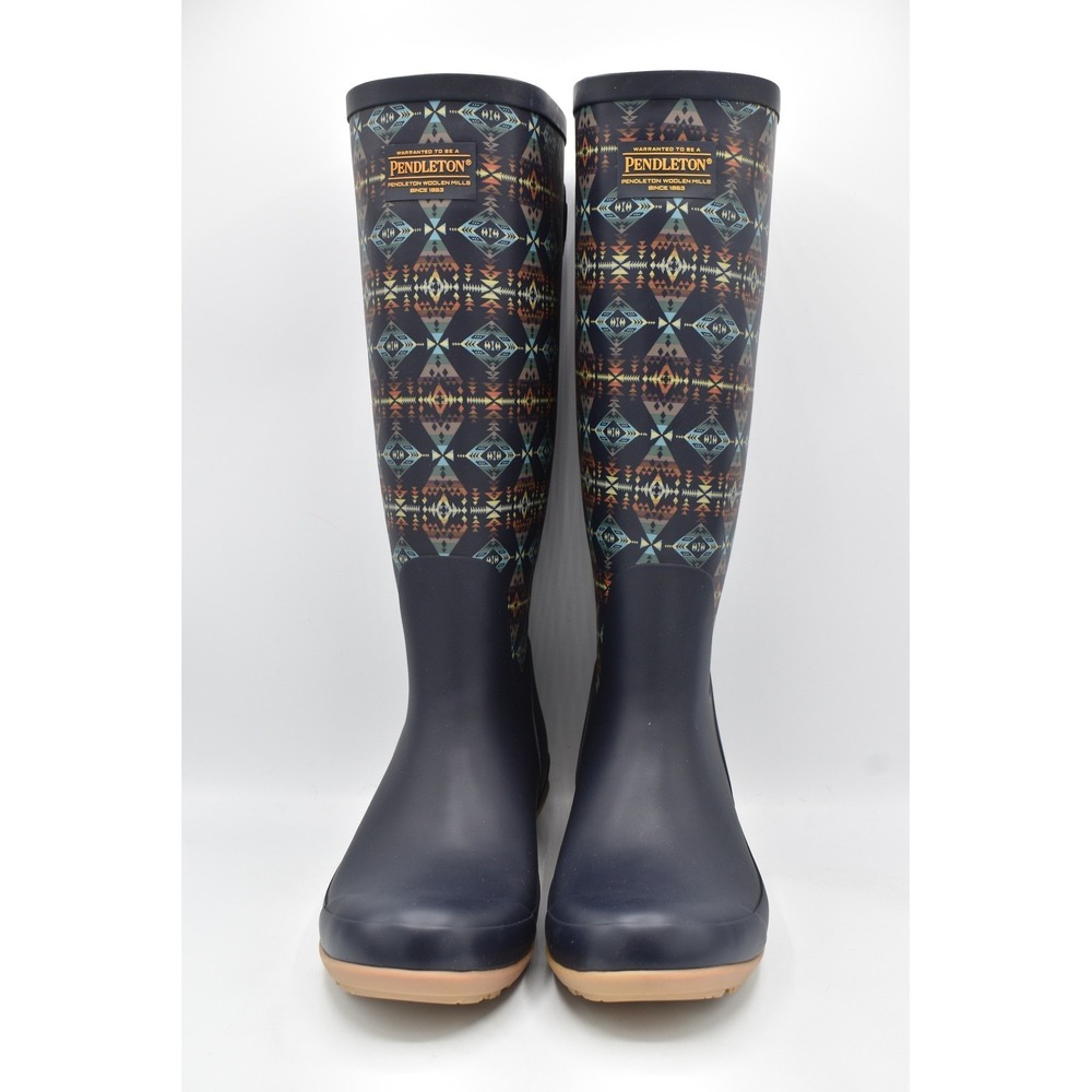 Pendleton Women Size 8 Diamond Peak Navy Harding Geometric Tall Rain Boots Shoes - Picture 2 of 8